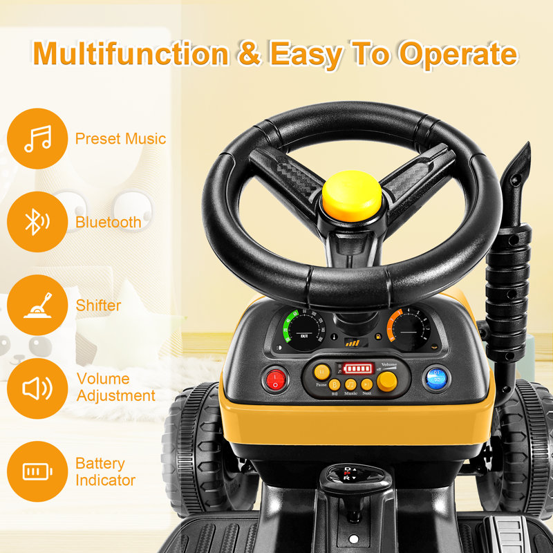 12V Yellow Ride-On Tractor with Detachable Trailer