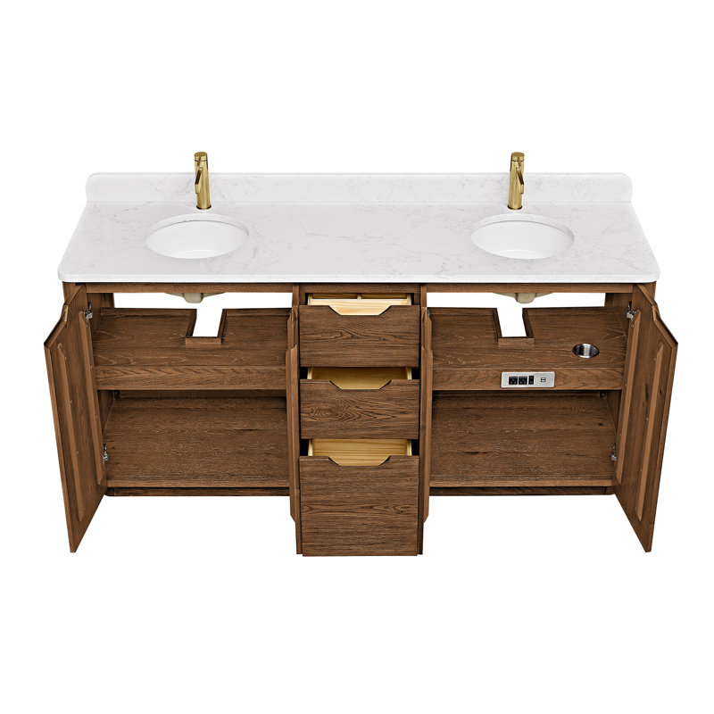 Abuja 72" Double Vanity with White Stone Top in Weathered Oak