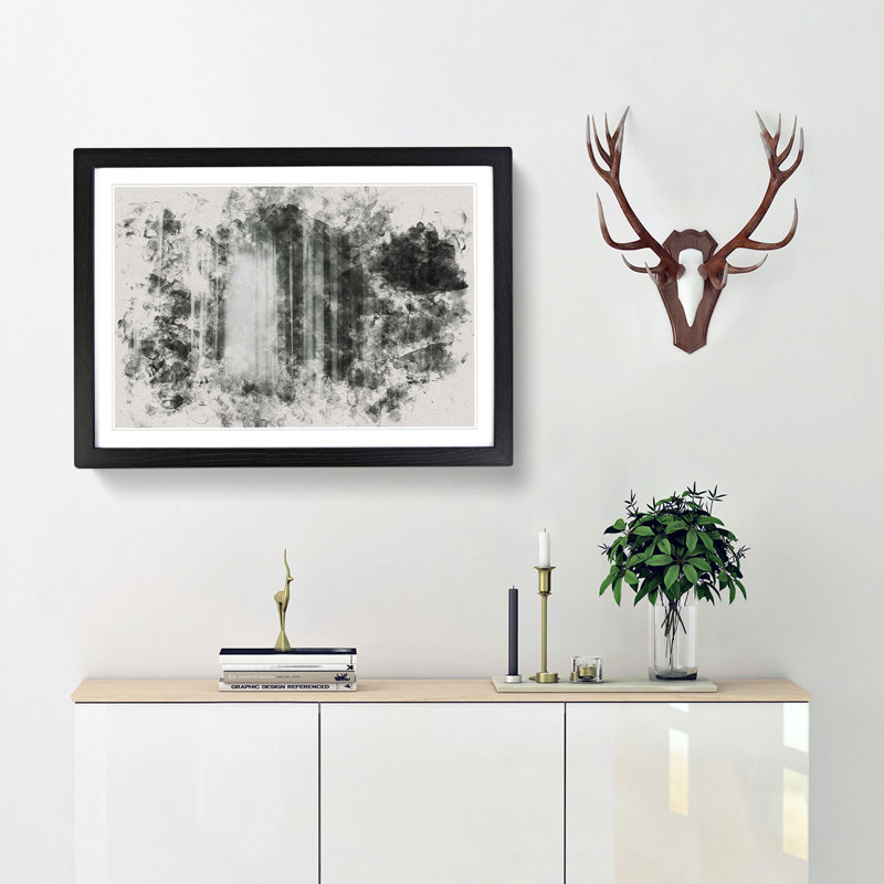 Twilight Forest Watercolour - Picture Frame Graphic Art, Black, 33cm H x 45cm W x 2cm D