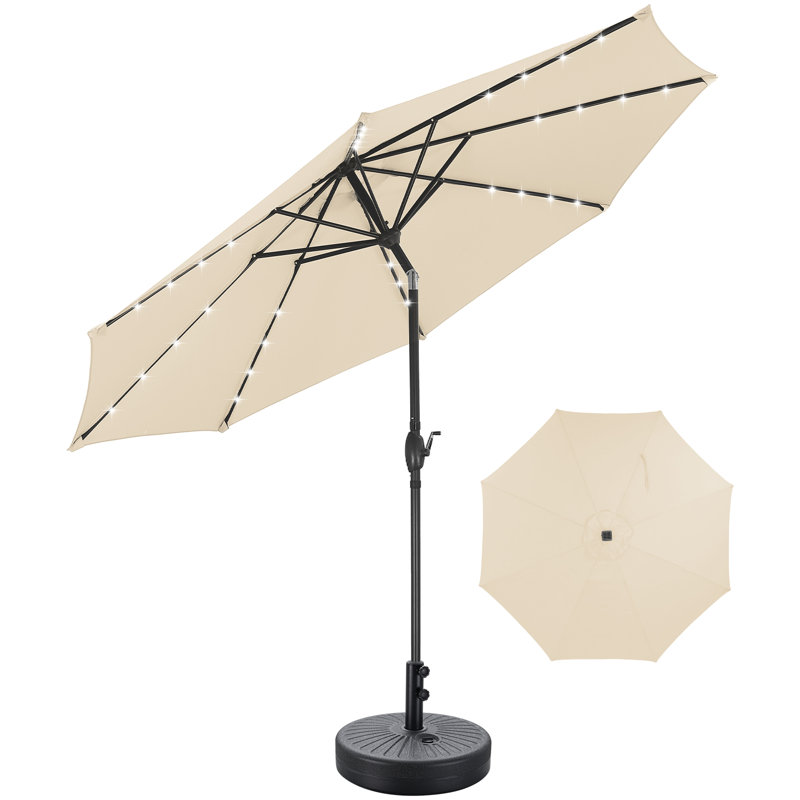 Parasol de marché illuminé 10 pi avec plage 8 côtes, Kaki