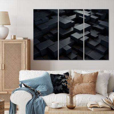 Dimensions du cube de briques noires 3D I sur toile, 3 pièces