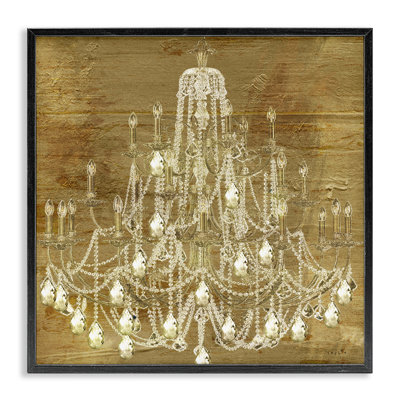 Rétro lustre en cristal glamour rustique à fond doré patiné, estampe numérique sur toile, art texturé par Sophie 6