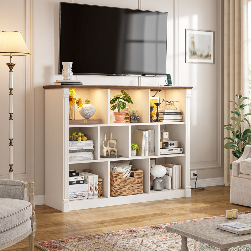 10-cube Storage Cabinet With Built-in Outlets & Led Lights - Tv Stand, Organizer, 39.4"H x 47.2"W x 11.8"D, White