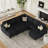 Penelopa Chenille U-Shaped Sofa Bed Storage Modular Sofa Bed With Ottoman & Cup Holder-1678601865