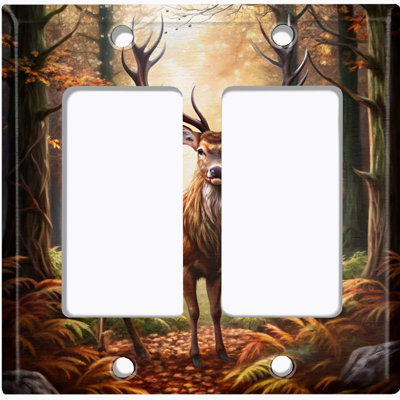 Couvercle de plaque d'interrupteur en métal; Fauteuil à bascule GFI de taille 2 US - cerf dans la forêt d'automne