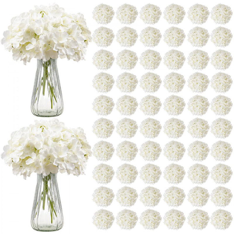 Fleurs d'hortensias en soie artificielle en bouquet 9,8 po blanc