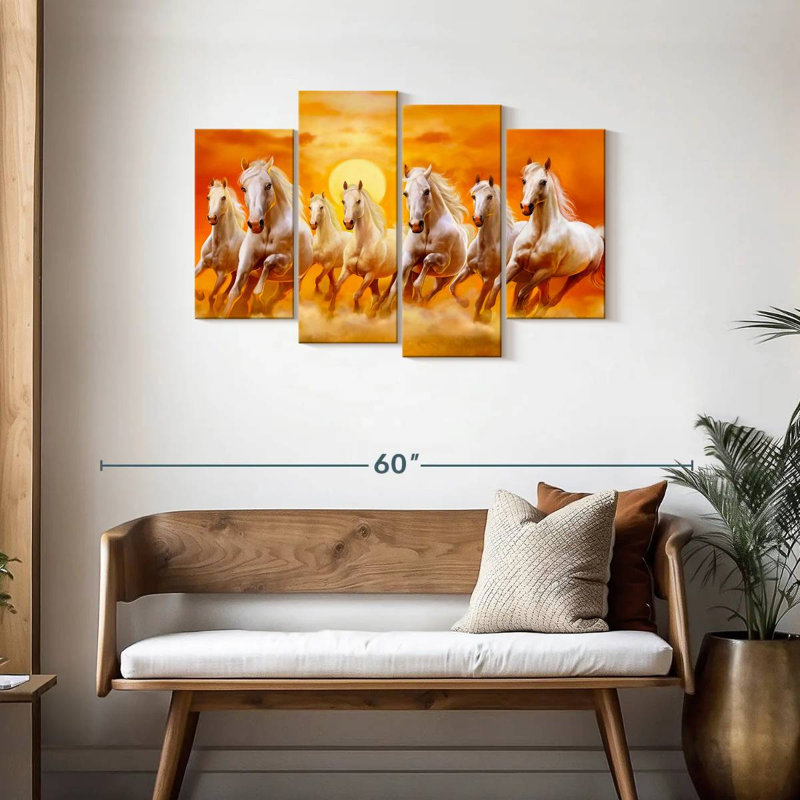 " Seven Running Horses " 4 - Pieces, 27" H x 43" W x 1.25" D