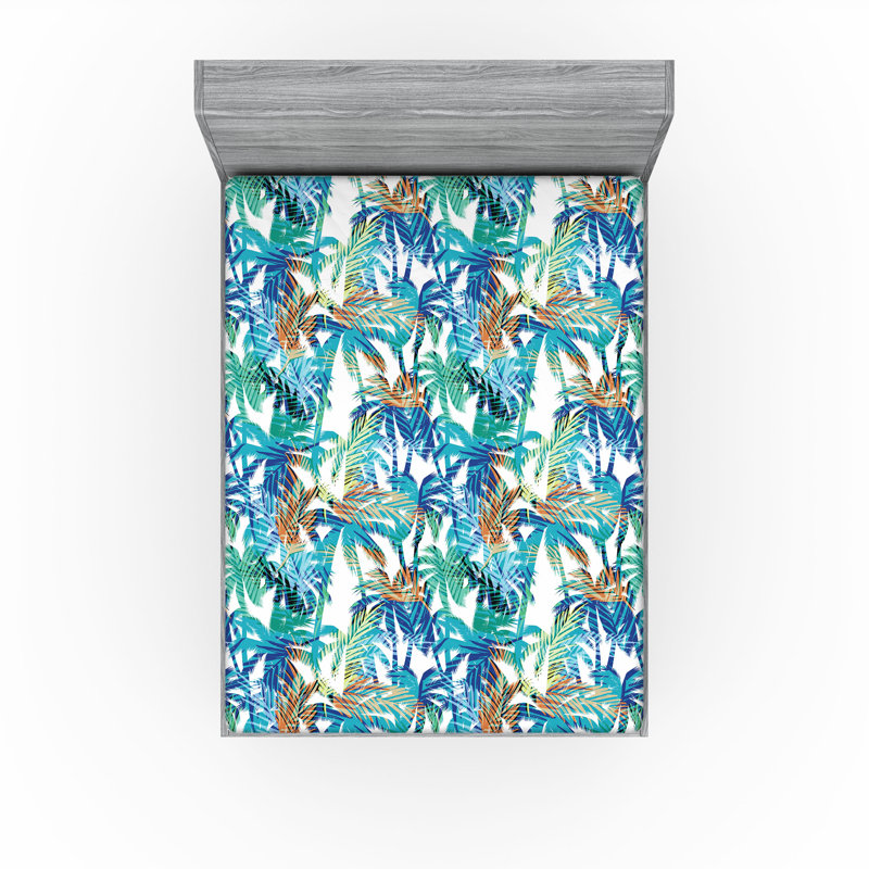 Drap-housse orange Ambesonne, Drap-housse très grand californien, Bleu / vert menthe / floral orange