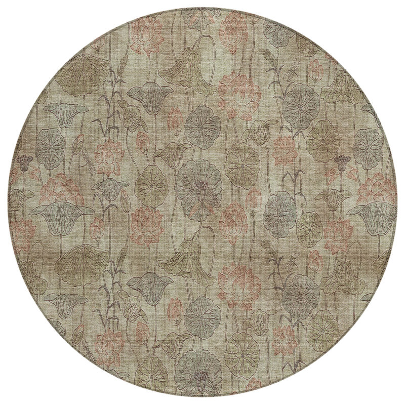 Machine Washable Indoor/Outdoor Kimberlin ACN2128 Floral Rug, Round 8'