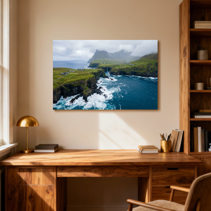 Paysage côtier avec falaises et vagues océaniques, H 12 po x l 18 po