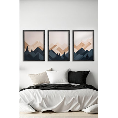 Ensemble de 3 panneaux décoratifs élégants en bois aggloméré, cadre en bois massif, 13,4 x 19,3 x 0,6 pouces | Œuvre d'art 100% MDF avec impression numérique | Parfait pour le salon, la chambre à coucher et le bureau, design élégant et moderne