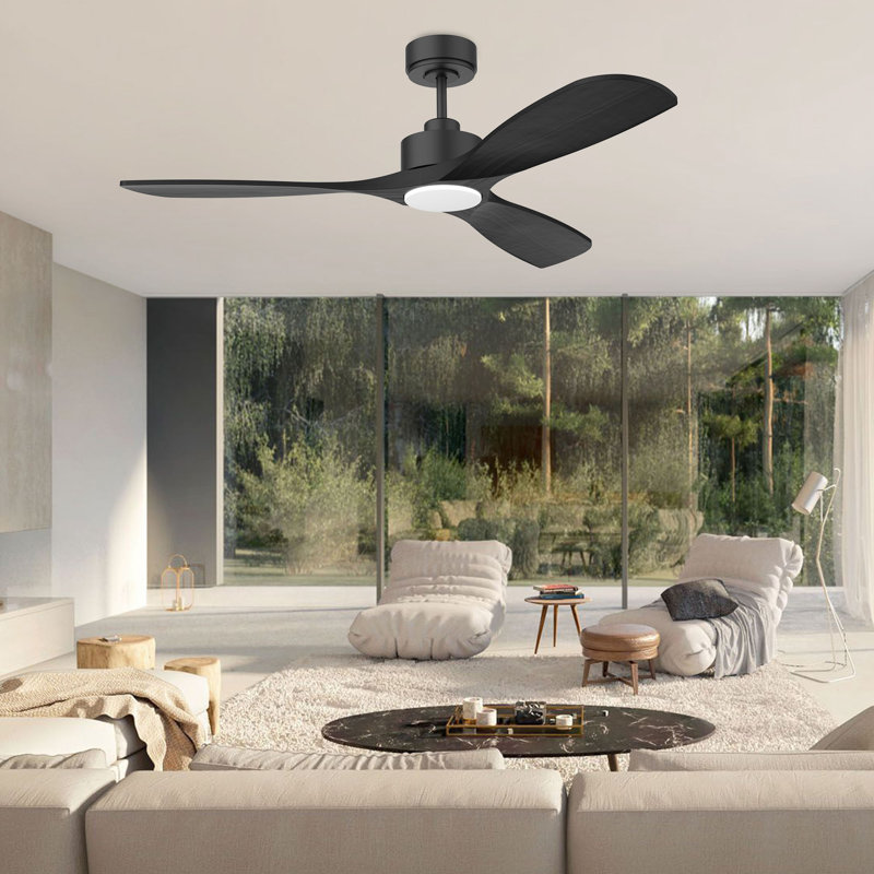 Ventilateur de plafond en bois à 3 pales de 52 po avec lumière, télécommande, WiFi / Alexa, moteur à courant continu silencieux, à intensité variable, intérieur / extérieur