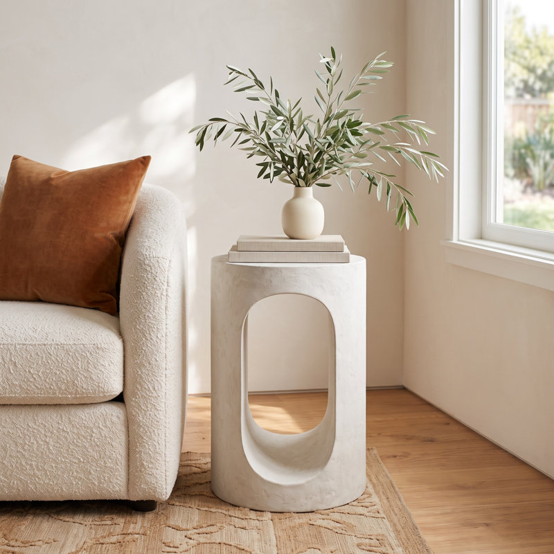 Mildura Concrete Top End Table, White