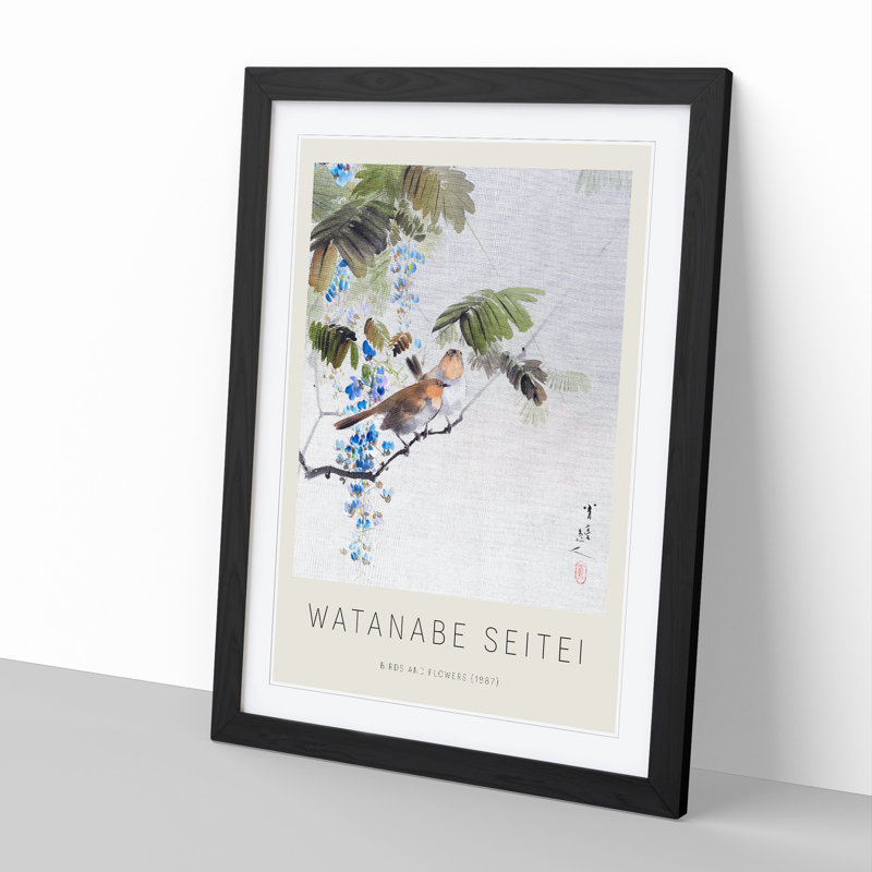 Birds and Flowers by Watanabe Seitei - Picture Frame Art Prints, 36cm H x 27cm W x 2cm D, Black
