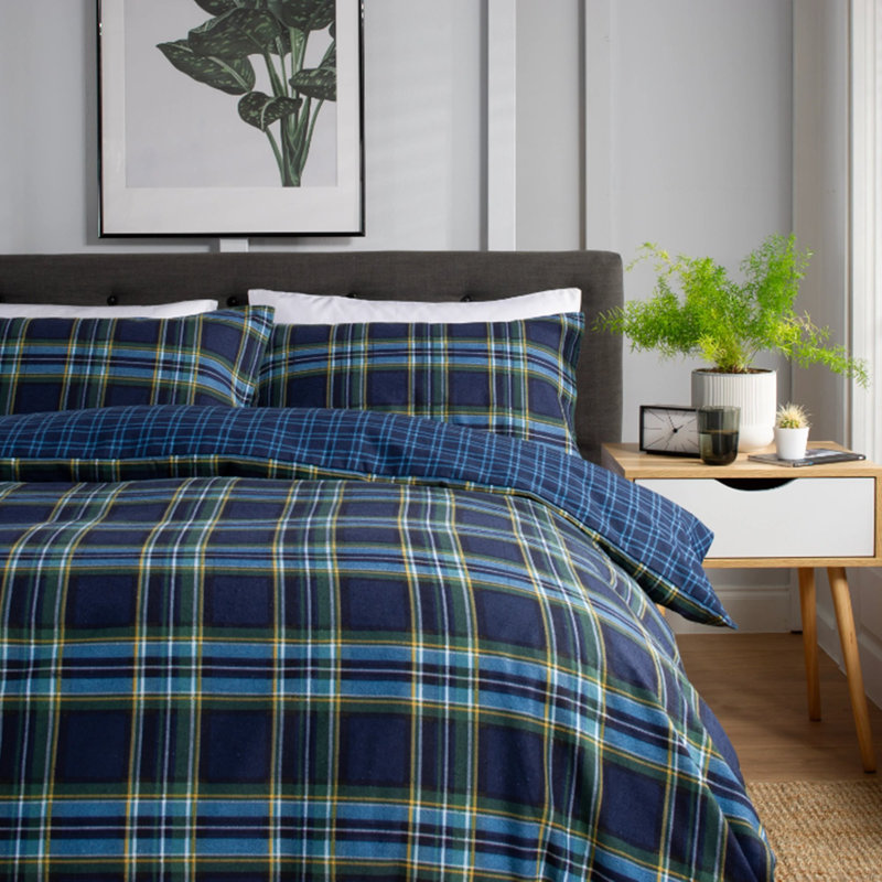 Cotton Chequered Duvet Cover with Pillowcases, Super King Duvet Cover + 2 Standard Pillowcases