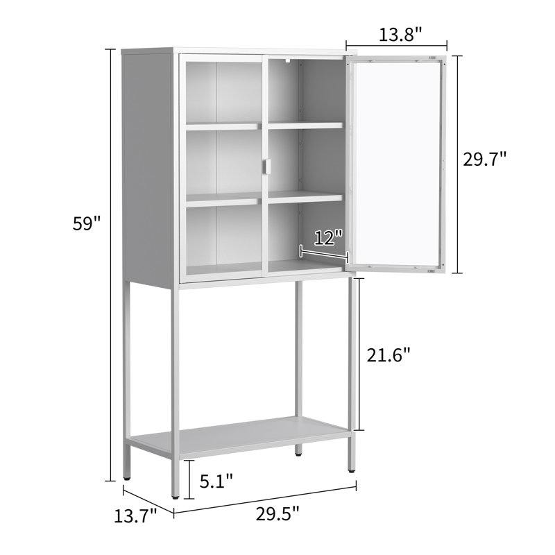 Armoire de rangement en métal 59 po H, Blanc