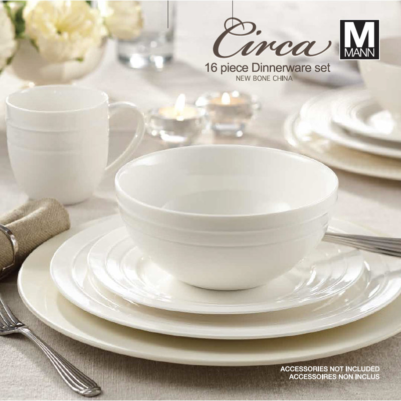 Natoma Bone China Dinnerware Set 16 Piece - Service for 4, White