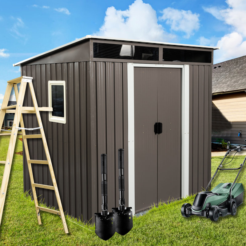 6Ft X 5Ft Outdoor Metal Shed With Transparent Aspect - Galvanized Iron Construction For Durability, Plate Increased Brightness, Padlockable Sliding Entrance, Easy Assembly, Tools Storage , Access,