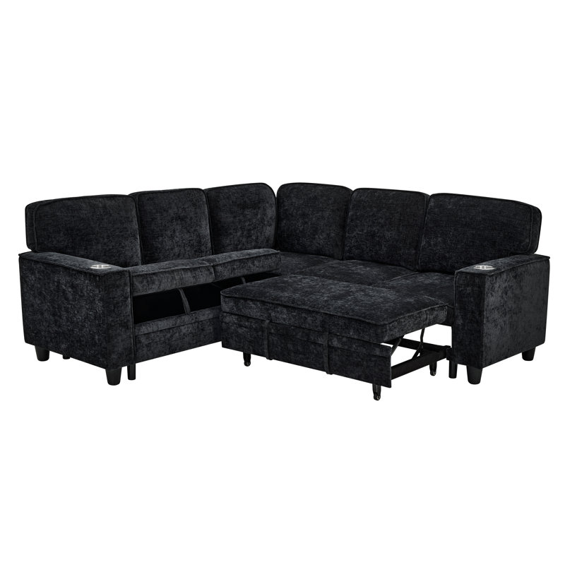 Canapé en L avec canapé-lit escamotable, canapé-lit avec siège de rangement, canapé-lit modulaire à 5 places avec USB, canapé-lit modulaire pour salon, appartement