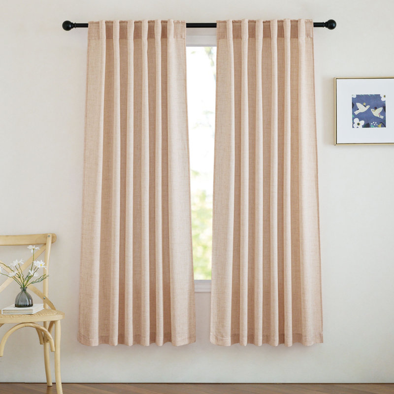 Faux Linen Blend Curtains Rod Pocket & Back tab Semi Sheer Window Treatments Privacy with Light Filtering for Living Room, 2 Panels
