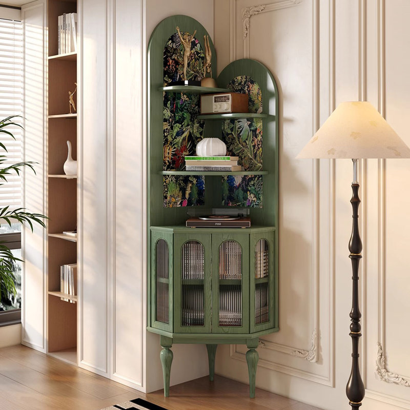 Retro Green Solid Wood Corner cabinet, Green