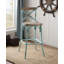 Tabouret de bar antique avec dossier en croix turquoise et chêne antique
