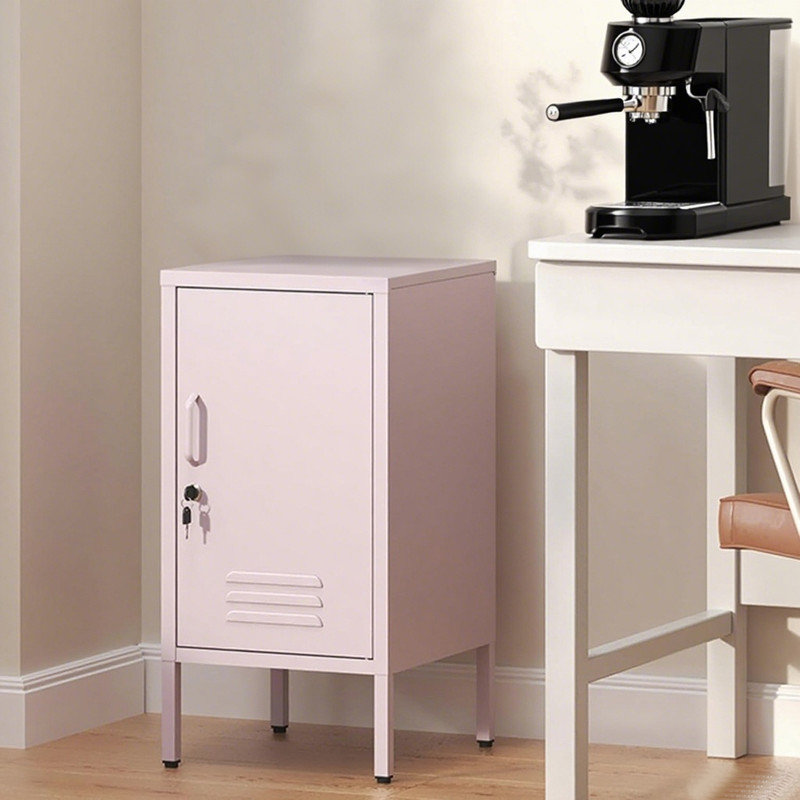 Metal Locker End Table - Modern Minimalist Side Table with 2 Adjustable Shelves, Anti-Tilt Design - Multi-Functional Storage Cabinet for Living Room & Bedroom (27.55" H x 13.78" W x 14.96" D)