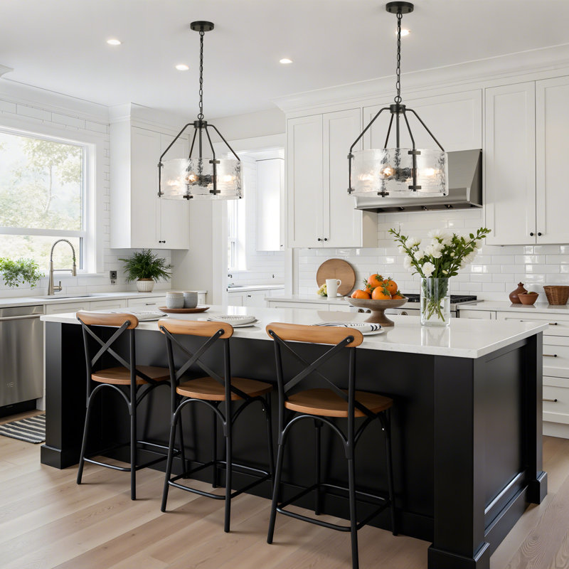 4-light Black Traditional Industrial Dimmable Chandelier With Glass Shades And Adjustable Chain For Kitchen Island (set Of 2)