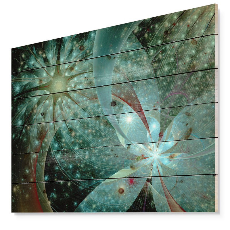 « symmetrical fractal fleur », impression, H 30 po x l 40 po x P 1,5 po, Bois naturel