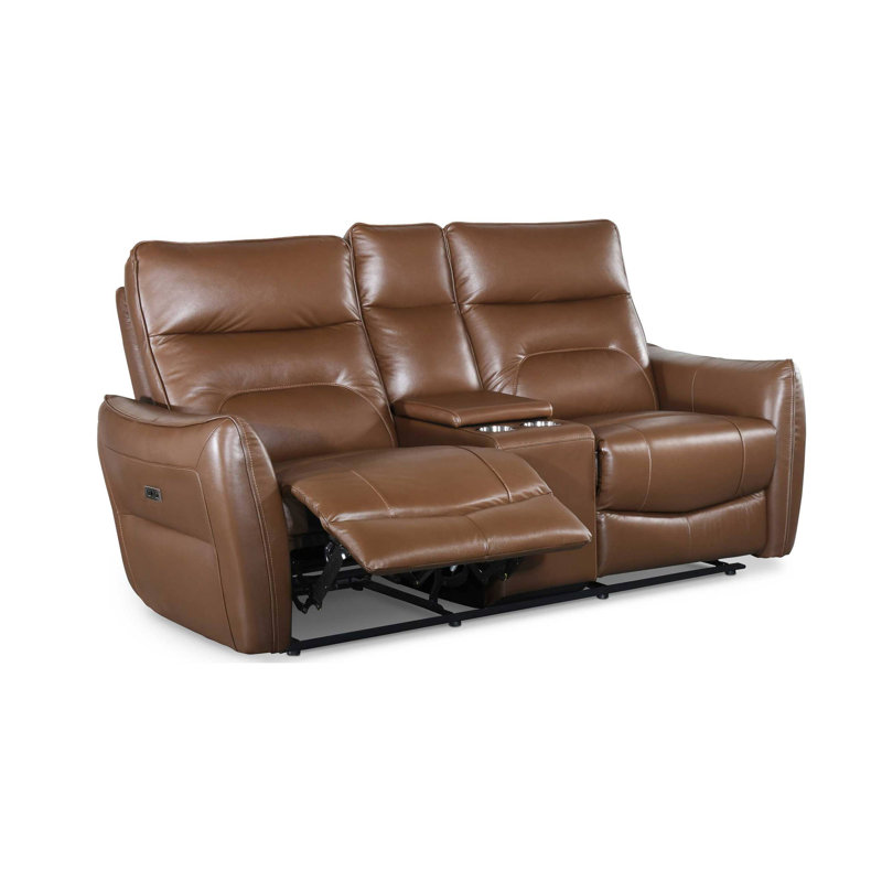 Causeuse électrique contemporaine de 63 po de largeur, brun, Similicuir brun caramel