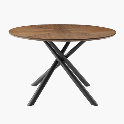53.14'' Round MDF Coffee Table End Table Short Leisure Tea Table Cross Legs Metal Base, Easy to Assemble,Walnut.