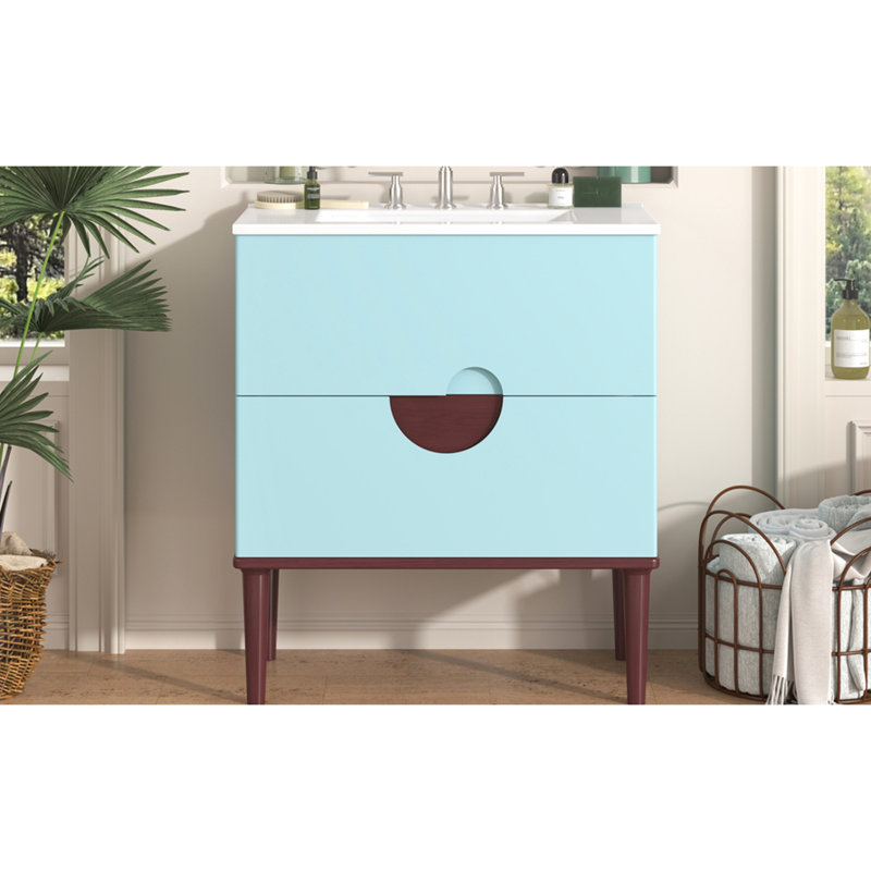 Meuble-lavabo 30 po avec lavabo en céramique et meuble de rangement moderne en bois massif bleu