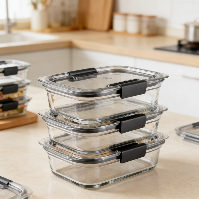Contenants en verre pour aliments avec couvercles, ensemble de 3 (4,7 tasses chacun) - hermétiques, résistants aux fuites, au micro-ondes, au four et au lave-vaisselle pour la préparation des repas et les restes