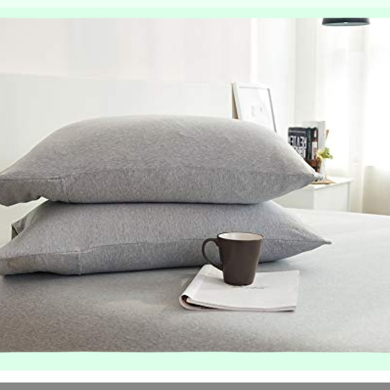 UltraSoft Jersey Cotton Pillowcase Set - Queen Size 20x30 - Lightweight, Comfortable, Envelope Closure - Super Soft, Durable - Set of 2 Grey Cases