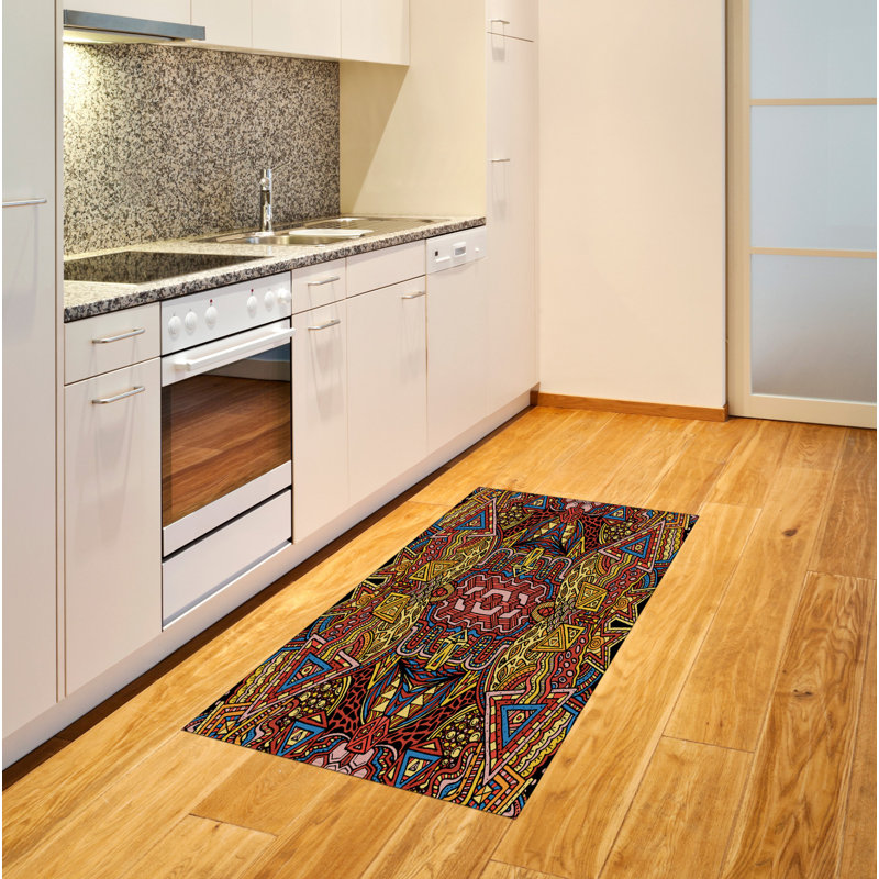 Tapis décoratif à haute densité en fibres de polyester à haute densité psychédélique, Rectangle 2 pi 7 po x 5 pi