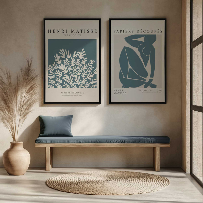 Ensemble de 2 Matisse La Gerbe et Midnight Blue Nude, H 13 po x l 18 po, Cadre flottant blanc opaque