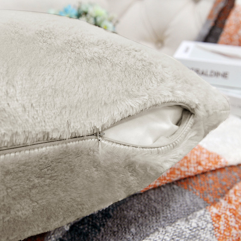Housse de coussin réversible en fausse fourrure, Gris plume