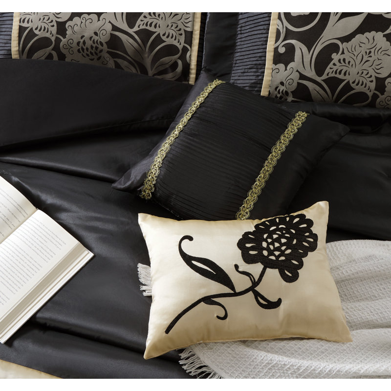 Mollybee 9 Piece Comforter Set, Très grand édredon et 8 pièces supplémentaires, Noir / or