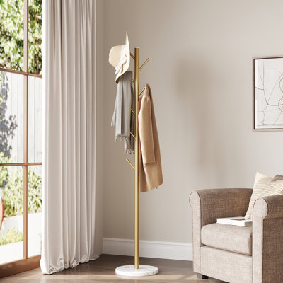 10-Hook Freestanding Adjustable Metal Coat Rack with Marble Base