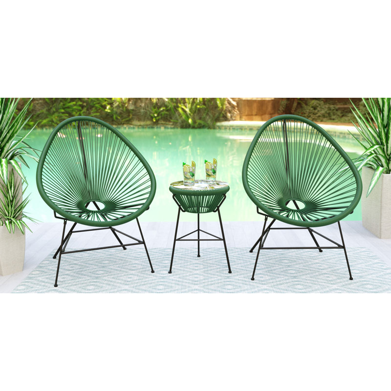 Chaise longue d'extérieur 3 pièces avec plateau en verre Chelsea-May Montara, Vert clair