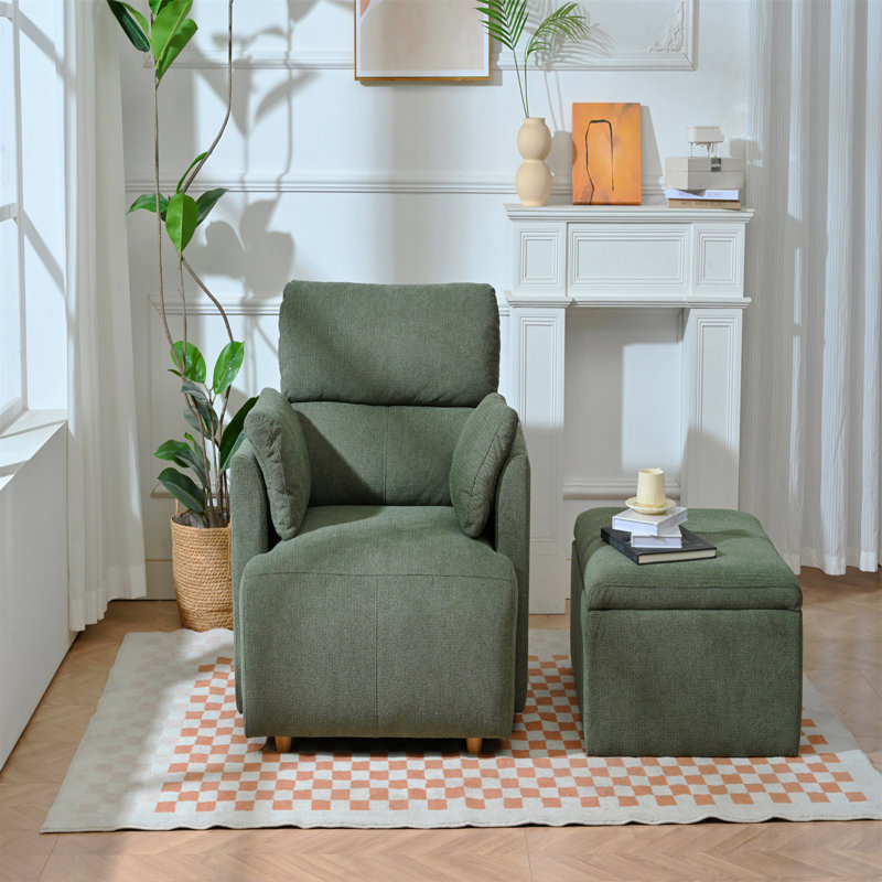 Fauteuil d'appoint rembourré avec repose-pieds avec rangement, Vert foncé
