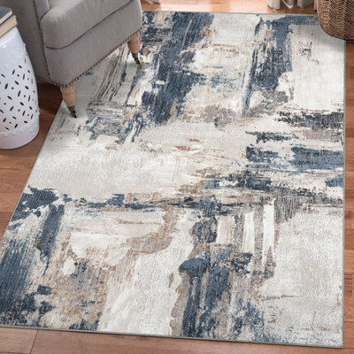 Tapis abstrait bleu / blanc