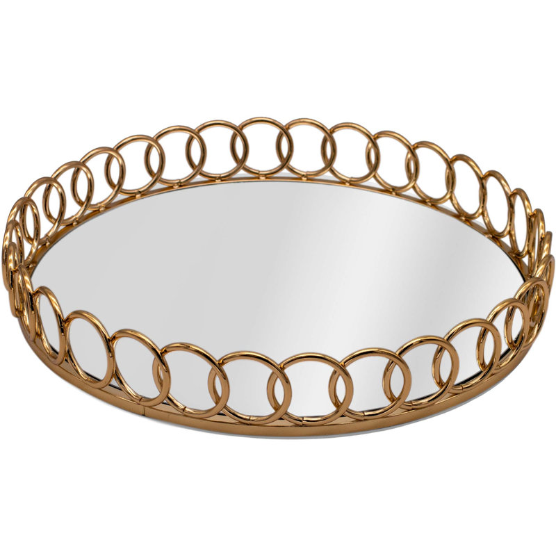 Mirrored Glass Metal Decorative Chain Link Tray, Gold
