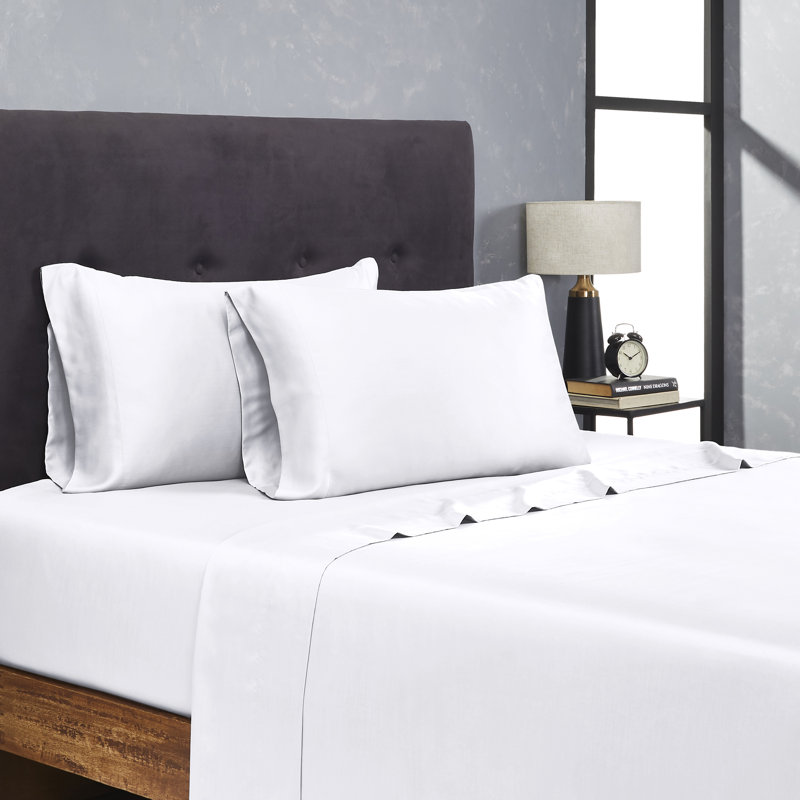 Ensemble de draps en satin de coton à densité de tissage 1000 Cendi, Grand, Blanc