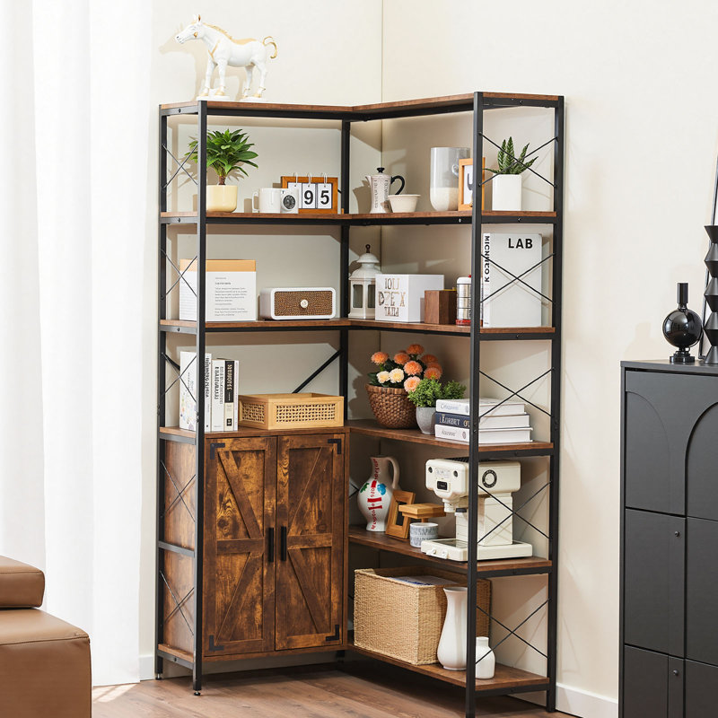 70.9" H x 40.16" W 6 Tier Corner Bookshelf Tall Corner Bookcase with Doors L-Shaped Rack