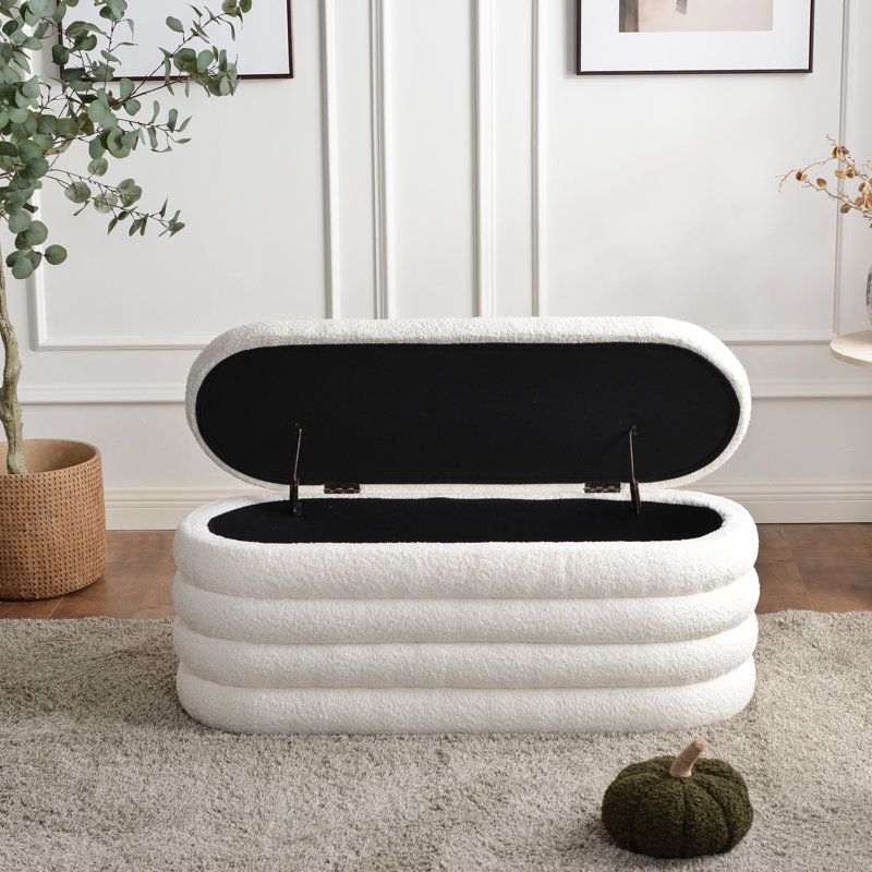 Banc de rangement rembourré en polyester de 46,5 po de largeur, Blanc