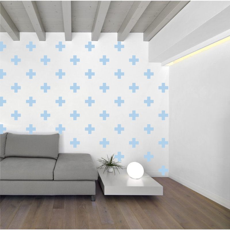 Décalcomanie murale à motifs croisés suisses, Bleu poudré, H 3 po x l 3 po x P 0,01 po
