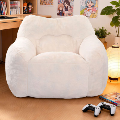 Comfy Compressed Pre-Filled Bean Bag Chair Arm Chair, High Density Foam Filling with Removable Faux Fur Cover by Trule