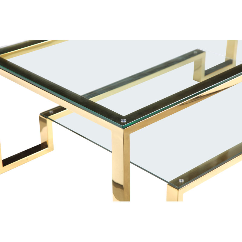 Declan Glass Top Single Coffee Table, 18" H x 50" W x 36" D, High Polish Gold