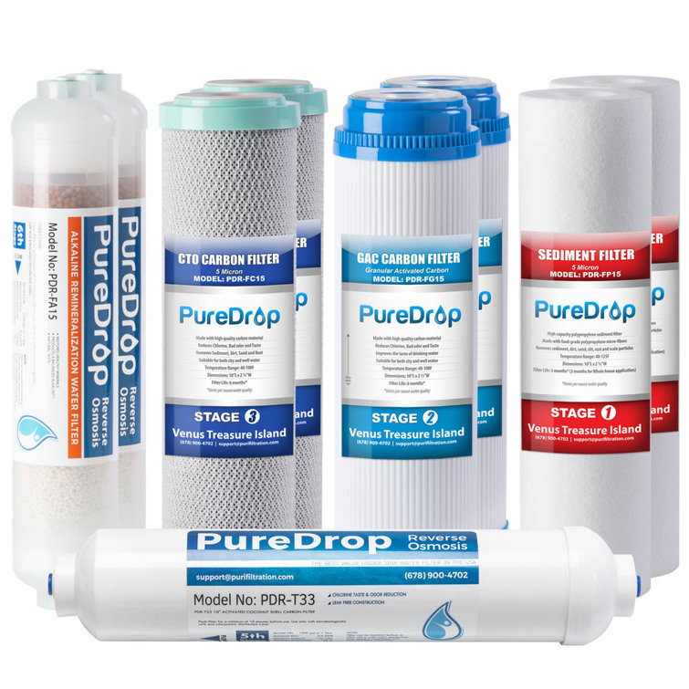 PDR-F9K 1-Year Reverse Osmosis Water Filter Replacement Set for 6-Stage Under-Sink Water Filtration Systems with Alkaline Mineral Filter